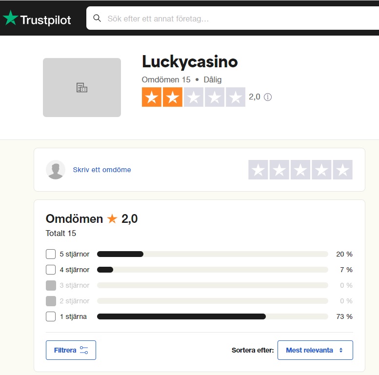 Lucky casino på Trustpilot